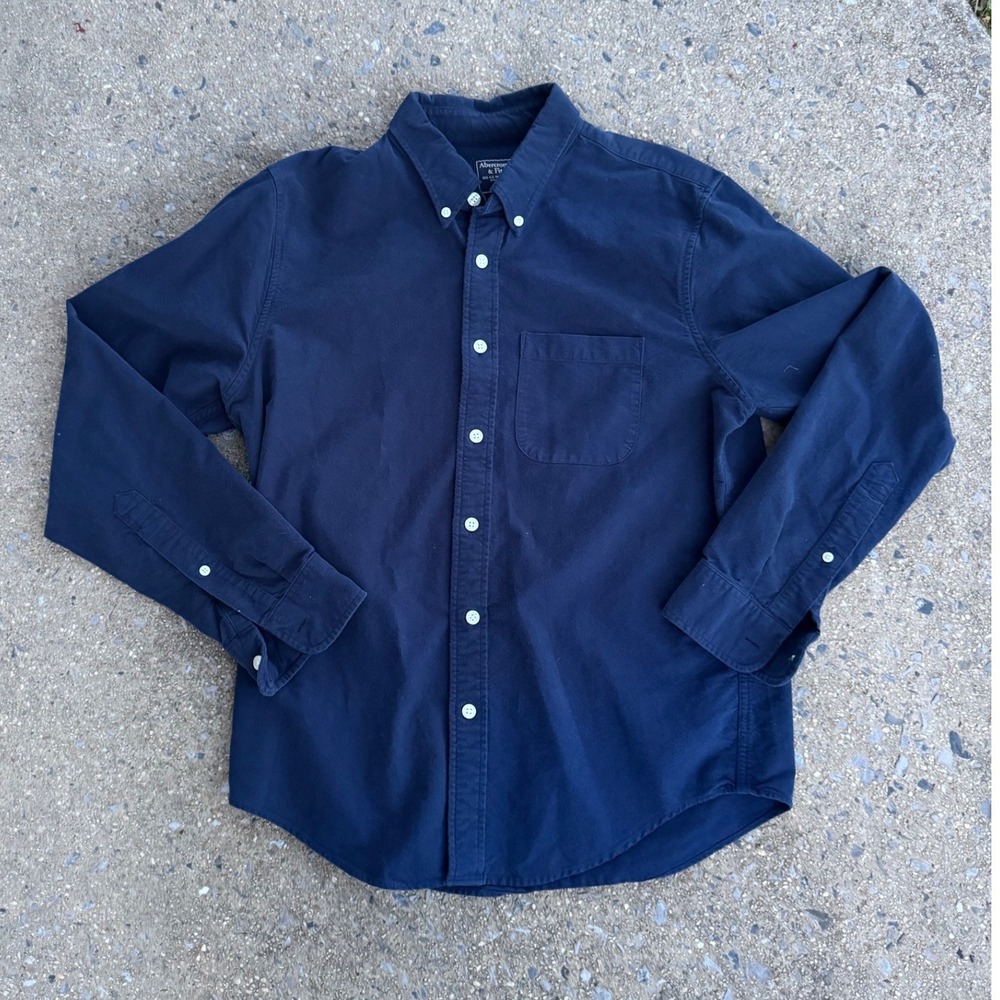 Vtg Abercrombie & Fitch Mens Navy Blue Cotton Button Down Shirt Large 1D1893